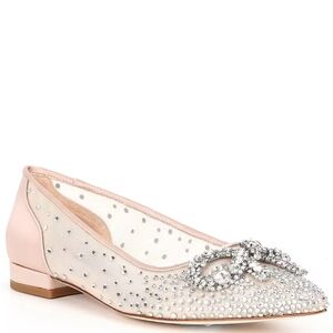 Antonio MelaniCollection Pavo Crystal Bow Detail Blush Dress Flats